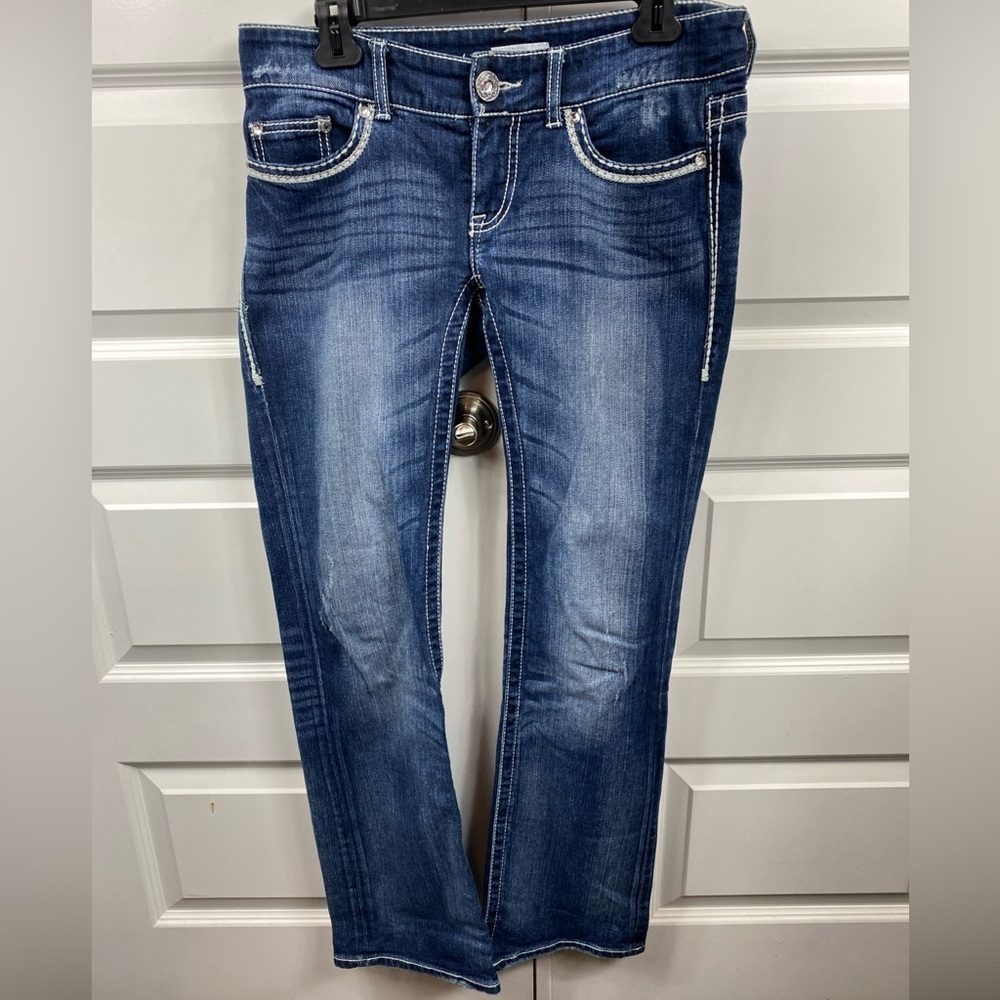 Daytrip Womens Leo Bootcut Jeans Size 28R Heavy Stitch Embellished Low Rise